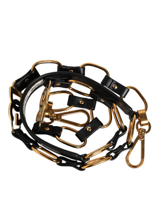 Correa para bolso de hombro de cuero negro con cadena dorada  