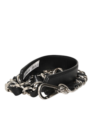 Black Leather Silver Chain Bag Accessory Shoulder Strap