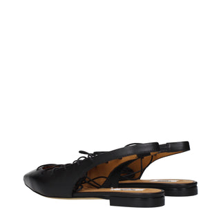 Black Leather Flats