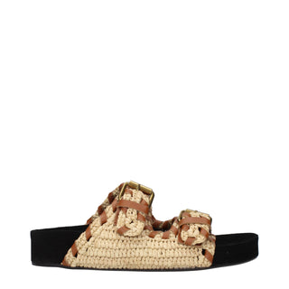 Beige Bastpantoffeln