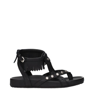 Schwarze flache Ledersandalen