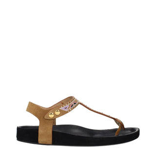 Beige Leder-Flip-Flop-Sandalen