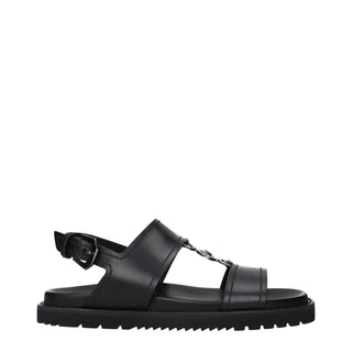 Schwarze flache Ledersandalen