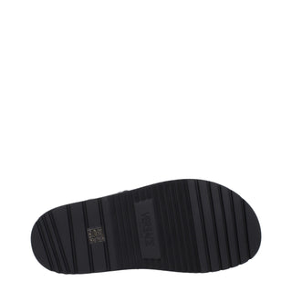 Schwarze flache Ledersandalen