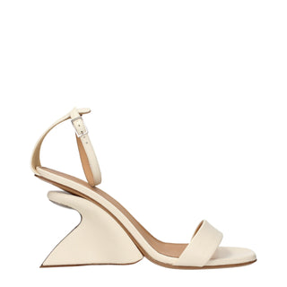 Beige Leder-Plateau-Sandalen