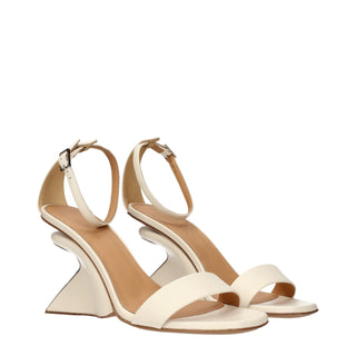 Beige Leder-Plateau-Sandalen