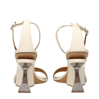 Beige Leder-Plateau-Sandalen
