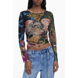 Schwarzes Polyester-T-Shirt für Damen