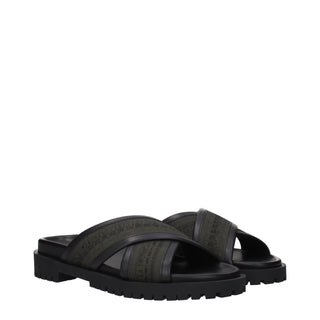 Green Fabric Flat Sandals