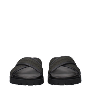 Green Fabric Flat Sandals