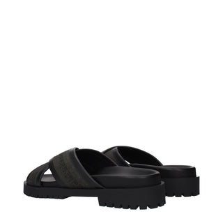 Green Fabric Flat Sandals