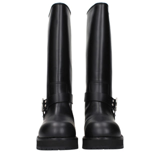 Black Leather Flat Boots