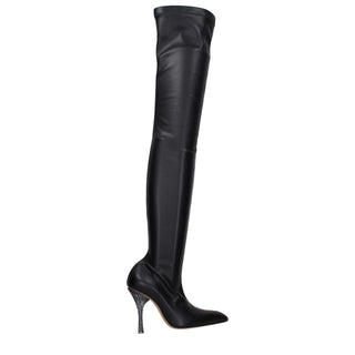 Schwarze Overknee-Stiefel aus Leder
