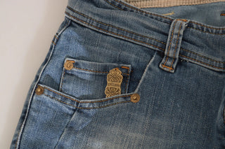 Blue Washed Mid Waist Skinny Casual Denim Pants