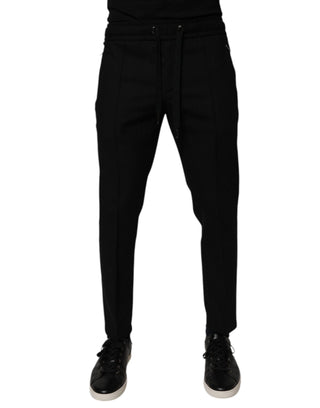 Schwarze Woll-Skinny-Jogger Herrenhose