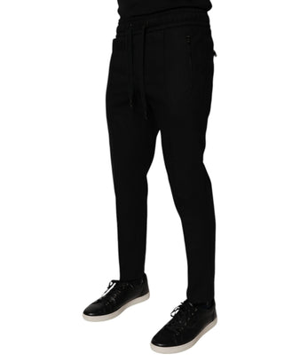 Schwarze Woll-Skinny-Jogger Herrenhose