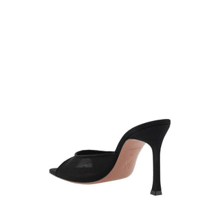 Black Nylon Stiletto Heel Sandals