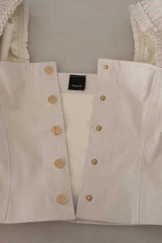 Weiße bauchfreie Bluse mit eckigem Ausschnitt und Knopfleiste