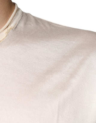 Off-weißes Seiden-Henley-T-Shirt mit kurzen Ärmeln