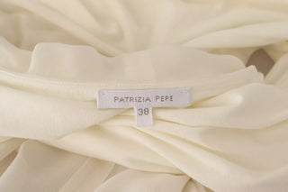 Seidenes Langarm-Top in Off-White mit tiefem V-Ausschnitt