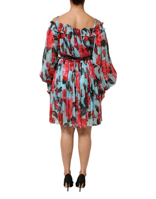 Mehrfarbiges romantisches geblümtes Seidenchiffonkleid