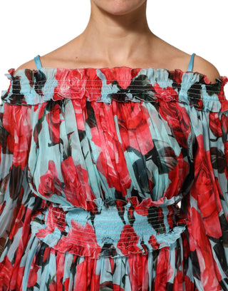 Mehrfarbiges romantisches geblümtes Seidenchiffonkleid