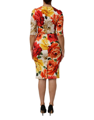Mehrfarbiges Etuikleid aus Viskose mit Blumenmuster