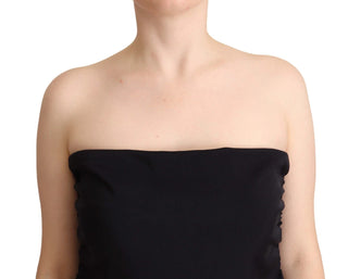 Schwarzer trägerloser Lyocell-Jumpsuit mit gerader Hose