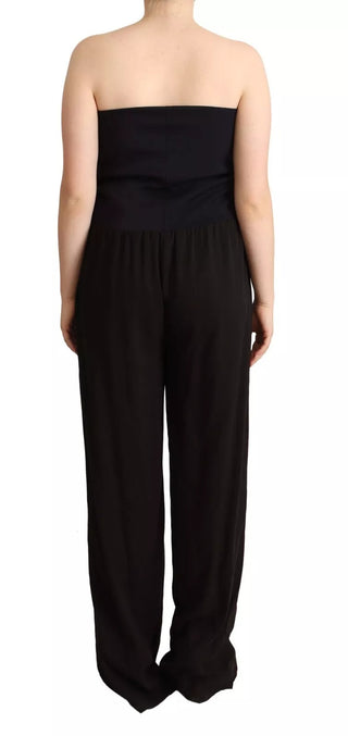 Schwarzer trägerloser Lyocell-Jumpsuit mit gerader Hose