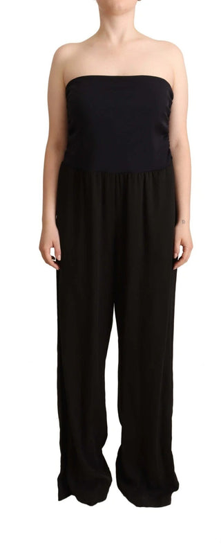 Schwarzer trägerloser Lyocell-Jumpsuit mit gerader Hose