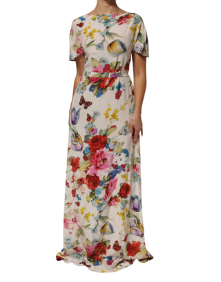 Weißes Seiden-Etui-Kleid mit Blumenmuster