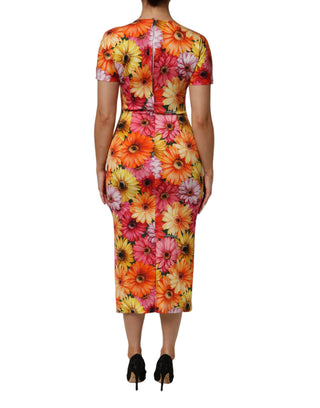 Mehrfarbiges Seidenscheiden-Midikleid mit Blumenmuster
