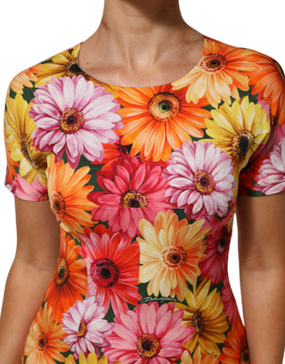 Mehrfarbiges Seidenscheiden-Midikleid mit Blumenmuster