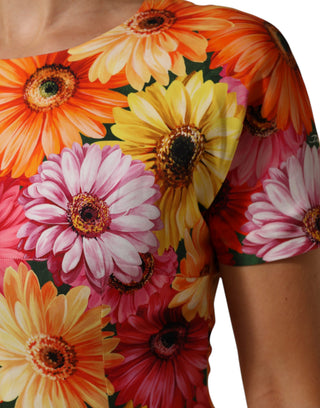 Mehrfarbiges Seidenscheiden-Midikleid mit Blumenmuster