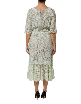 Minzgrünes Midi-Kleid mit floraler Spitzenborte