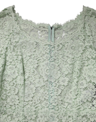 Minzgrünes Midi-Kleid mit floraler Spitzenborte