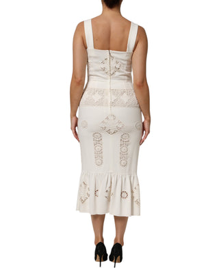 Weißes ärmelloses Midikleid aus floraler Spitze