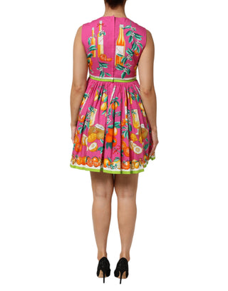 Rosa A-Linien-Minikleid mit Obst-Print und ohne Ärmel