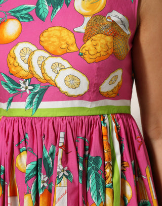 Rosa A-Linien-Minikleid mit Obst-Print und ohne Ärmel