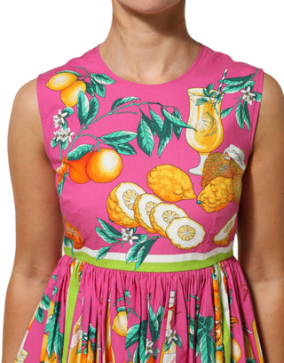 Rosa A-Linien-Minikleid mit Obst-Print und ohne Ärmel