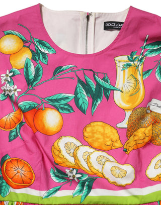 Rosa A-Linien-Minikleid mit Obst-Print und ohne Ärmel