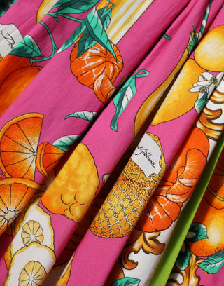 Rosa A-Linien-Minikleid mit Obst-Print und ohne Ärmel
