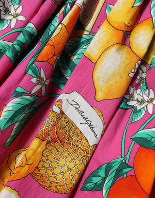 Rosa A-Linien-Minikleid mit Obst-Print und ohne Ärmel