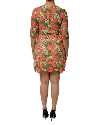 Mehrfarbiges Minikleid mit Blumenstickerei in A-Linie