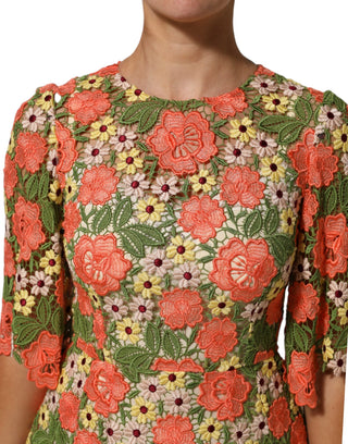 Mehrfarbiges Minikleid mit Blumenstickerei in A-Linie