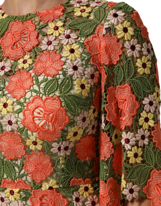 Mehrfarbiges Minikleid mit Blumenstickerei in A-Linie