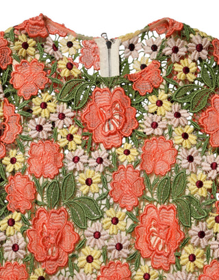 Mehrfarbiges Minikleid mit Blumenstickerei in A-Linie