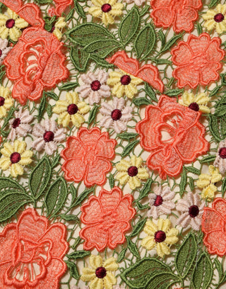 Mehrfarbiges Minikleid mit Blumenstickerei in A-Linie