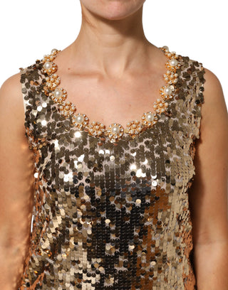 Gold Pailletten Nylon Etui-Minikleid in A-Linie
