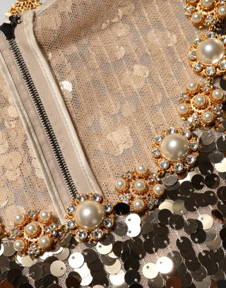 Gold Pailletten Nylon Etui-Minikleid in A-Linie